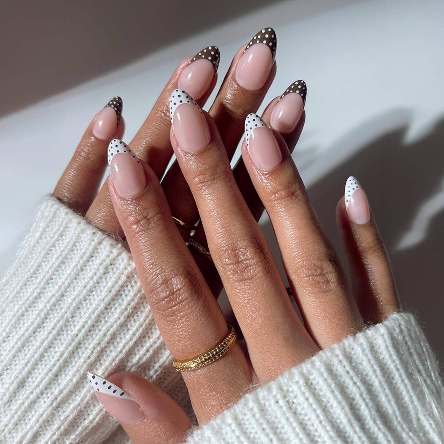 Glamnetic Press On Nails - Short Almond Fake Nails with Polka Dot French Tips, Glossy Finish | Salon Quality | Vacation Nails | Polka in Positano | 15 Sizes - 30 Nail Kit with Glue | Amazon (US)