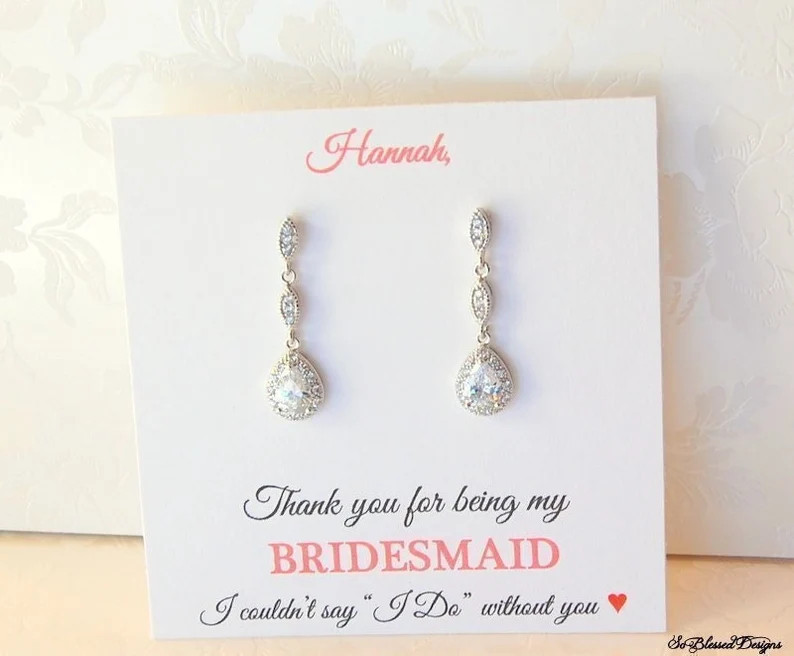 Personalized Bridesmaid Gifts, Bridesmaid Earrings, Silver Tear Drop Earrings, Wedding Earrings, ... | Etsy (US)