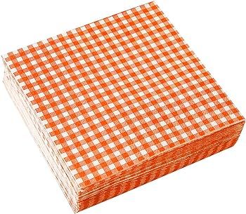 Gatherfun Disposable Paper Napkins 3-ply Orange and White Gingham Beverage Napkins for Dinner, Pi... | Amazon (US)