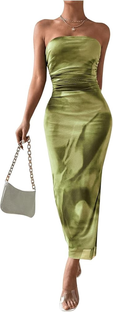 Milumia Women's Summer Tie Dye Strapeless Tube Dress Ruched Bodycon Maxi Dress | Amazon (US)