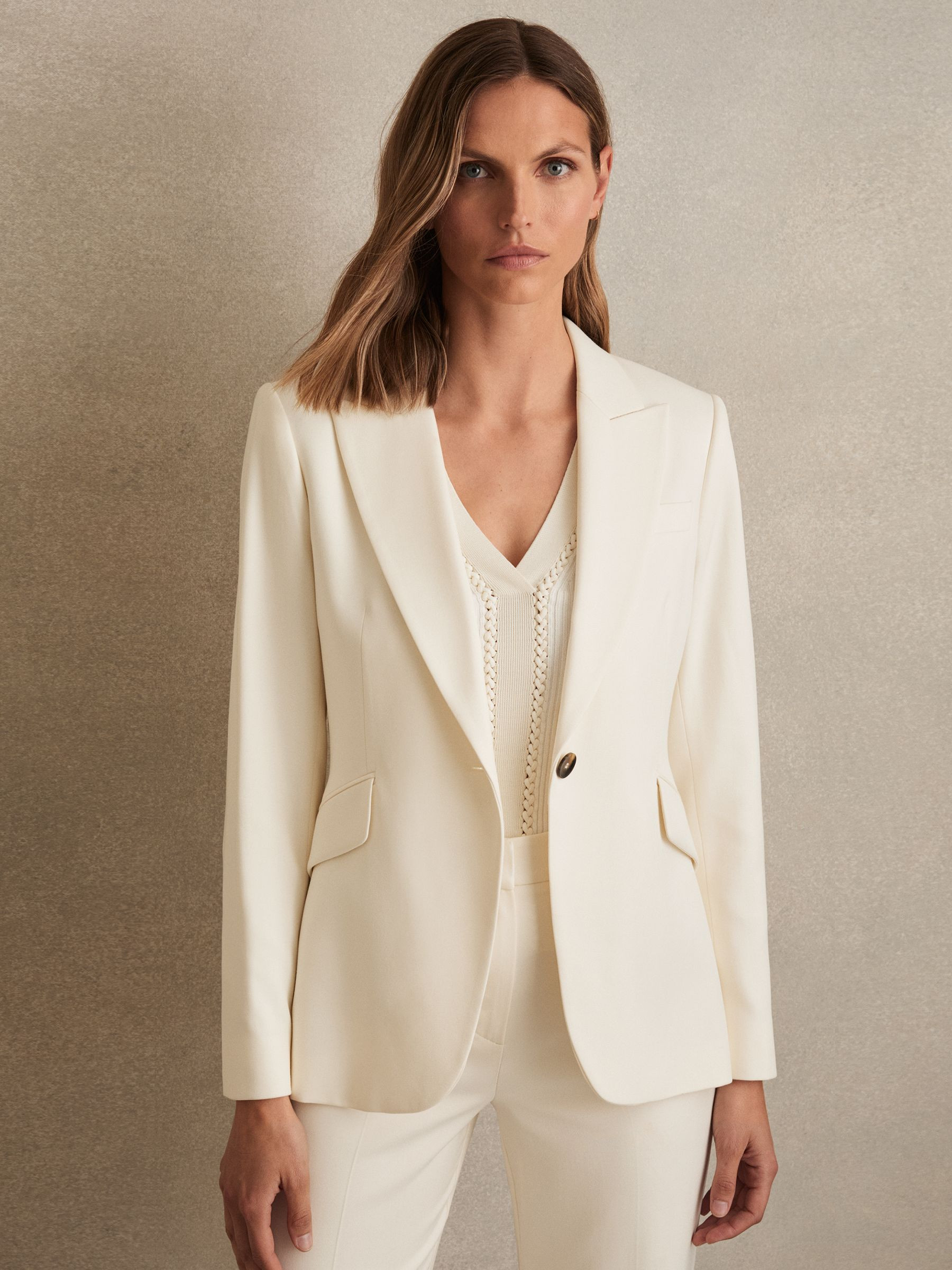 Reiss Single-Breasted Peak-Lapel Tailored Blazer in Cream - REISS | Reiss UK