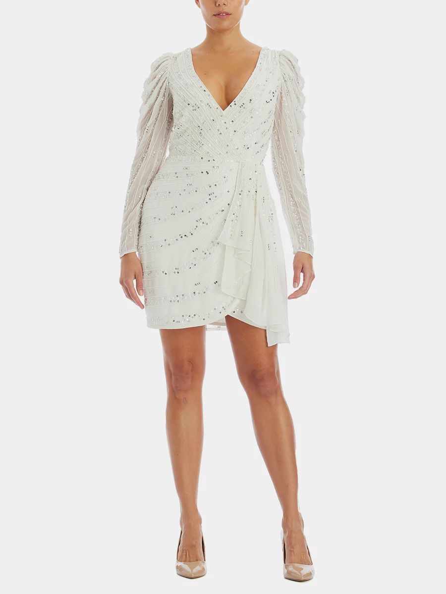 V-Neck Long Sleeve Beaded Dress | Lord & Taylor