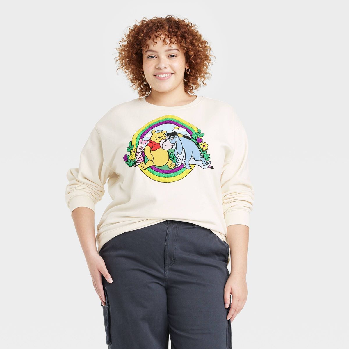 Women's Disney Winnie the Pooh Chenille Patch Graphic Sweatshirt - Ivory | Target