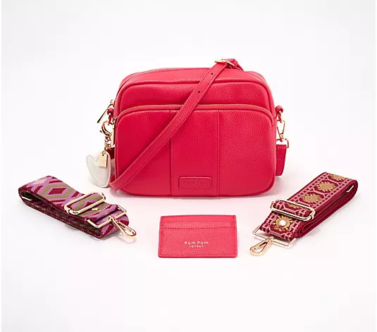 Pom Pom London Original Plus Leather Crossbody Bag w/ Accessories - QVC.com | QVC