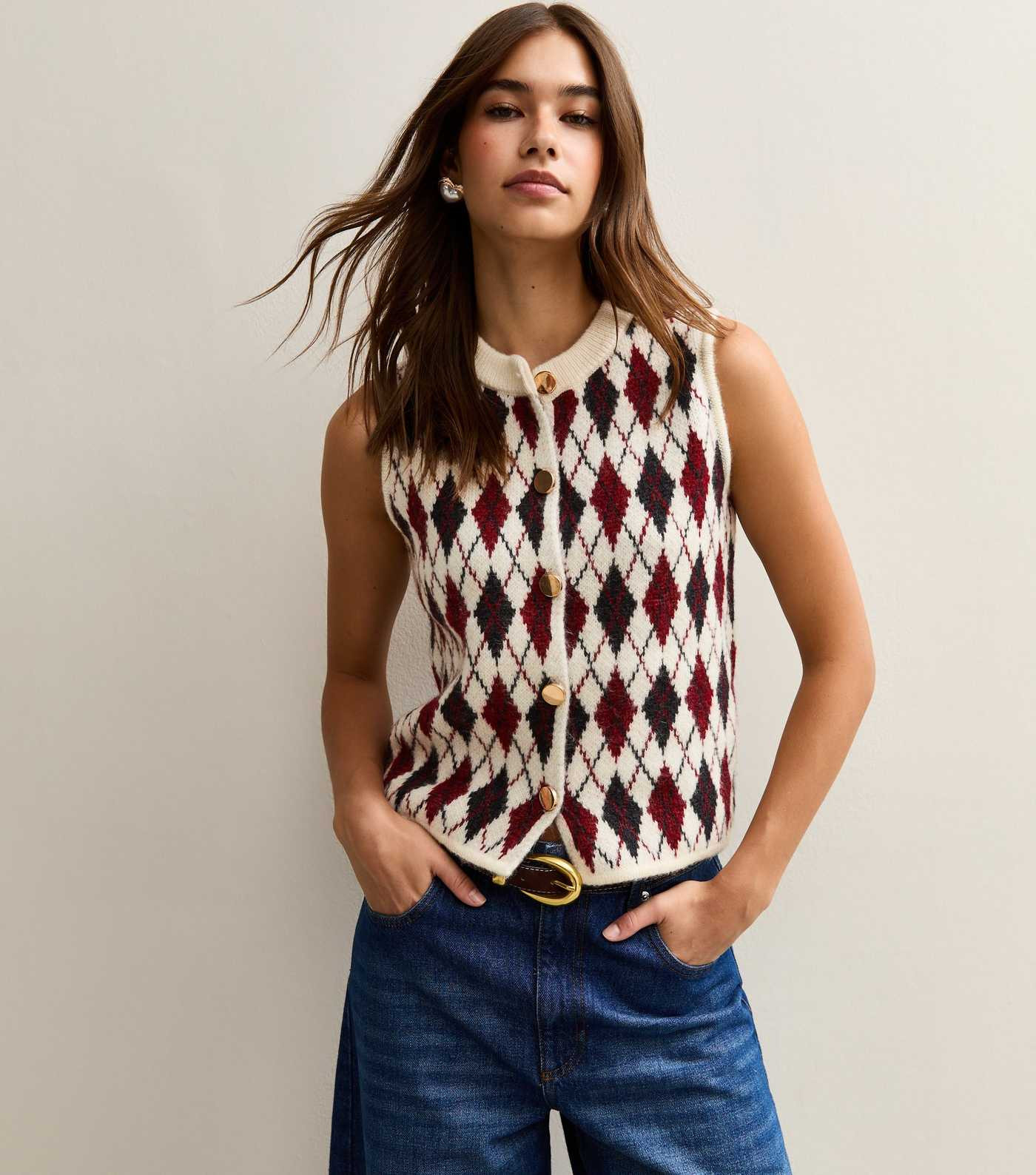 Off-White Argyle Patterned Waistcoat | New Look | New Look (UK)