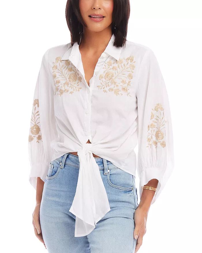 Embroidered Tie Front Blouse | Bloomingdale's (US)