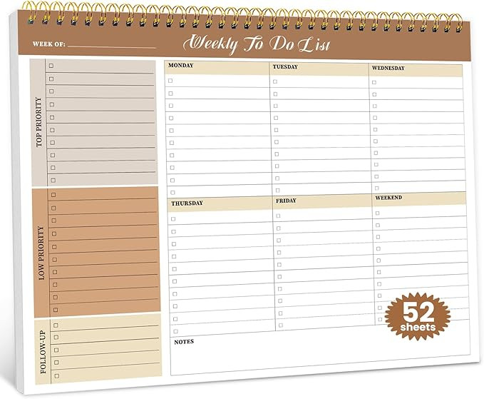 Weekly To Do List Notepad with 52 Undated Sheets（8.5"×11"）- Undated Weekly Planner Notepad f... | Amazon (US)