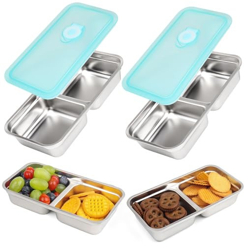Stainless Steel Snack Containers, 2 Pack Grab and Go Snack Containers Reusable, Double Compartment Food Storage Containers with Lids, Lunch Box Containers for Travel, Outdoor Camping and Daily Use | Amazon (US)