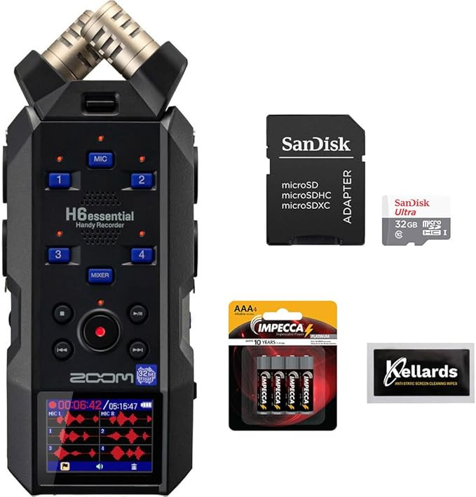 Zoom H6essential with 32-Bit Float, Accessibility, 6-Track Portable Recorder, Stereo Microphones,... | Amazon (US)