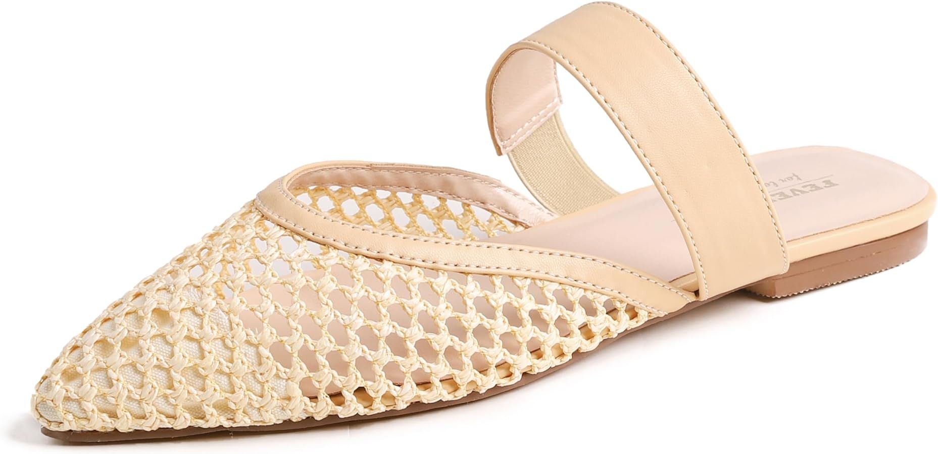 FEVERSOLE Pointed Toe Casual Slingback Flat Mules Women's Fashion Buckle Strap Slide Summer Slipp... | Amazon (US)