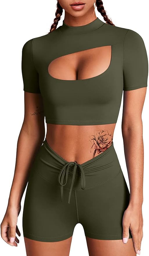 OQQ Yoga Outfit for Women 2 Piece Workout Gym High Waist Shorts With Sport Bra Set | Amazon (US)