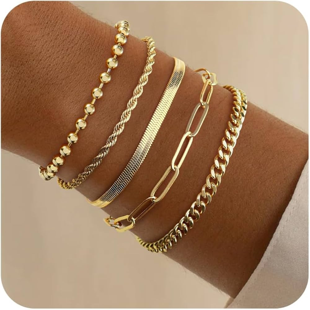 Gold / Silver Bracelets for Women, Dainty Bracelets for Women Trendy, 14K Real Gold / Sterlling S... | Amazon (US)