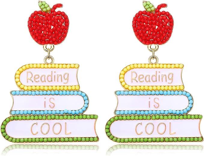 Boderier Teacher Earrings Beaded Teacher Pencil Book Drop Dangle Earrings Teacher Appreciation Gi... | Amazon (US)