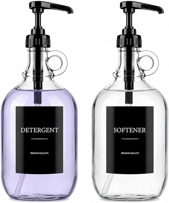 2 Pcs Glass Laundry Detergent Dispenser with Black Pump, 64 oz Each, Half Gallon Dispenser for La... | Amazon (US)