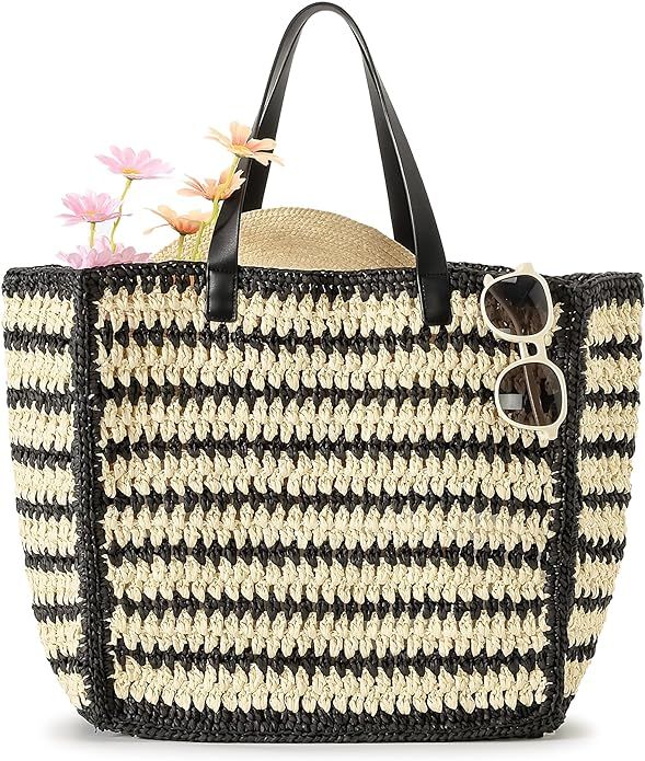 Herald Large Handmade Straw Tote Handbag for Women, Summer Beach Weaving Chic Woven Shoulder Purs... | Amazon (US)