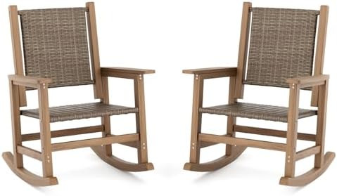 HDPE Outdoor Rocking Chair Set of 2, Wicker Patio Rocking Chair for Adult, All Weather Rocking Ch... | Amazon (US)