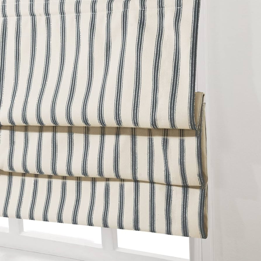 Artdix Roman Shades, Greyish Blue Stripe Blackout Cordless Fabric Custom Roman Shades for Windows, Doors, Farmhouse | Amazon (US)