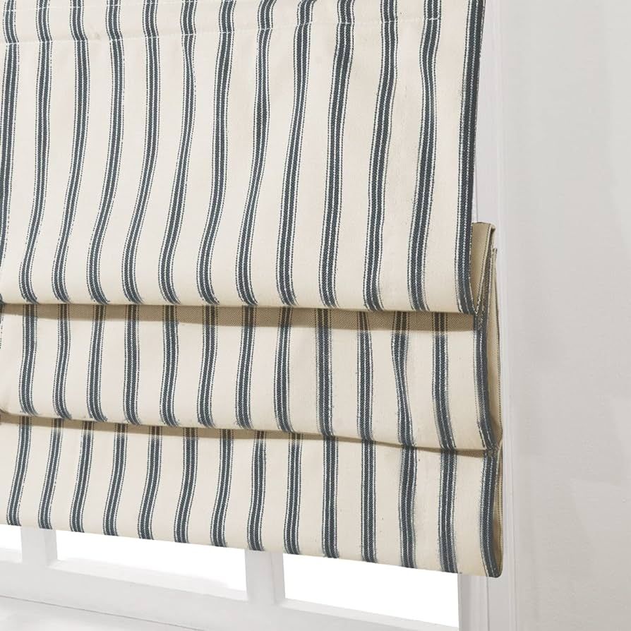 Artdix Roman Shades, Greyish Blue Stripe Blackout Cordless Fabric Custom Roman Shades for Windows, Doors, Farmhouse | Amazon (US)