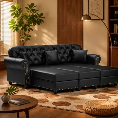82.6-inch Upholstered Faux Leather Sofa with Button Tufting, Nailhead Trim, Rolled Arms, and Premium Cushion Support for Lasting Comfort and Timeless | Wayfair North America