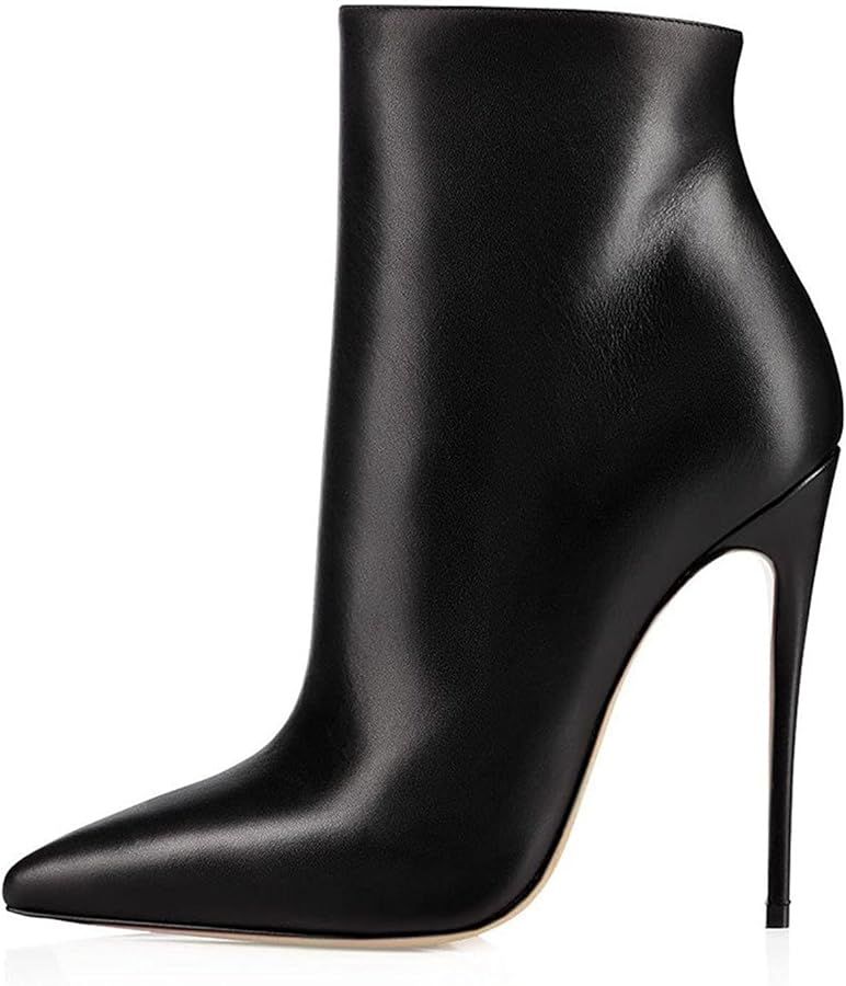 SAMMITOP Women's Pointed Toe Side Zip Ankle Boots Stiletto High Heel Winter Short Boots | Amazon (US)