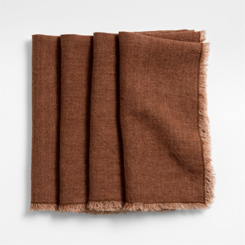 Washed Spice Orange Linen Napkin with Fringe Trim, Set of 4 + Reviews | Crate & Barrel | Crate & Barrel