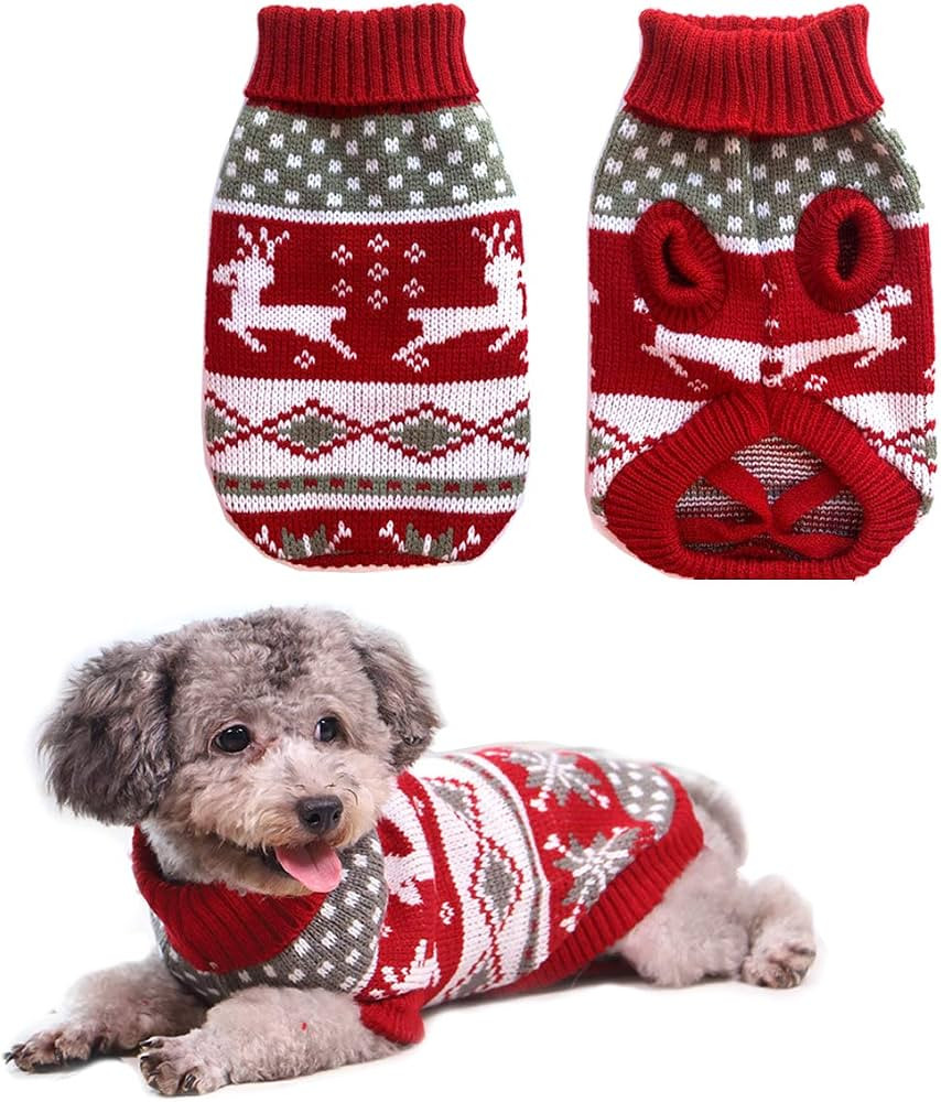 Vehomy Dog Christmas Sweaters Pet Winter Knitwear Xmas Clothes Classic Warm Coats Reindeer Snowfl... | Amazon (US)