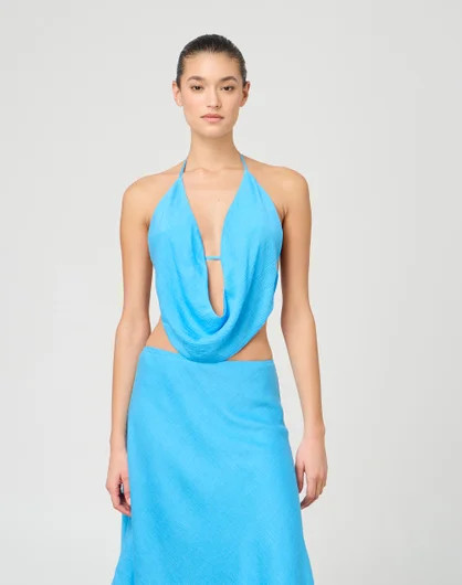 Crinkle Cowl Neck Halter Top in Amalfi Blue | Glassons AU | Glassons (Australia)