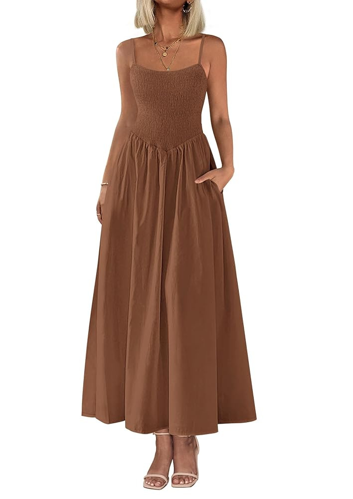 PRETTYGARDEN Women's Smocked Maxi Dresses 2025 Summer Beach Sundress Casual Spaghetti Strap Swing... | Amazon (US)