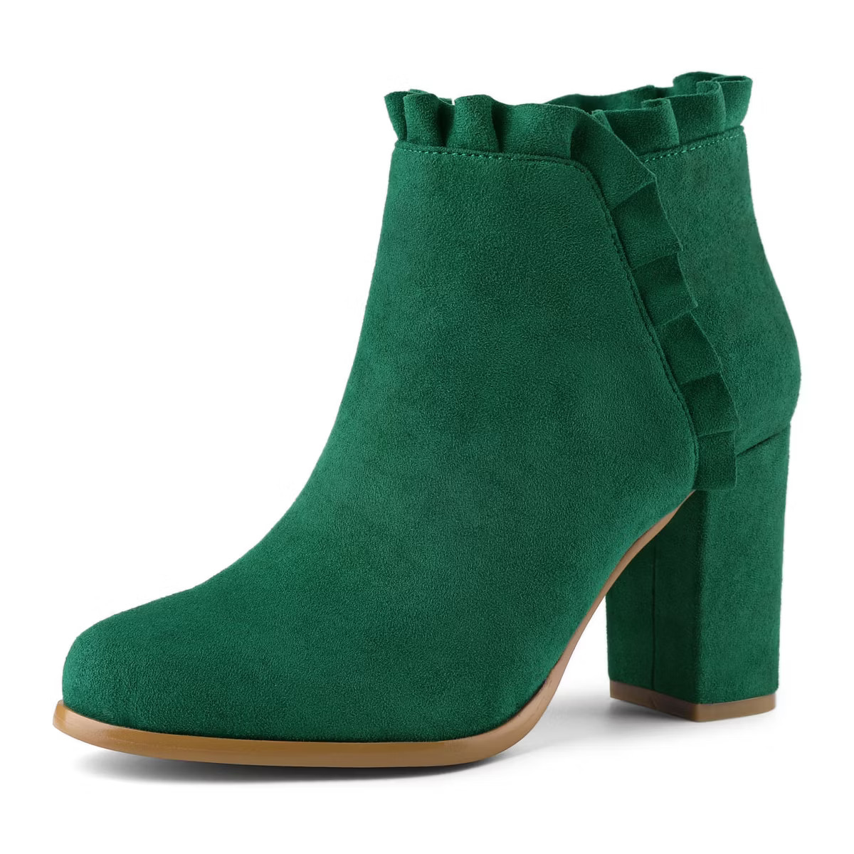 BLISSFUL STEP Women's Back to College Party Ruffle Pointed Toe Block Heel Ankle Boots | Target