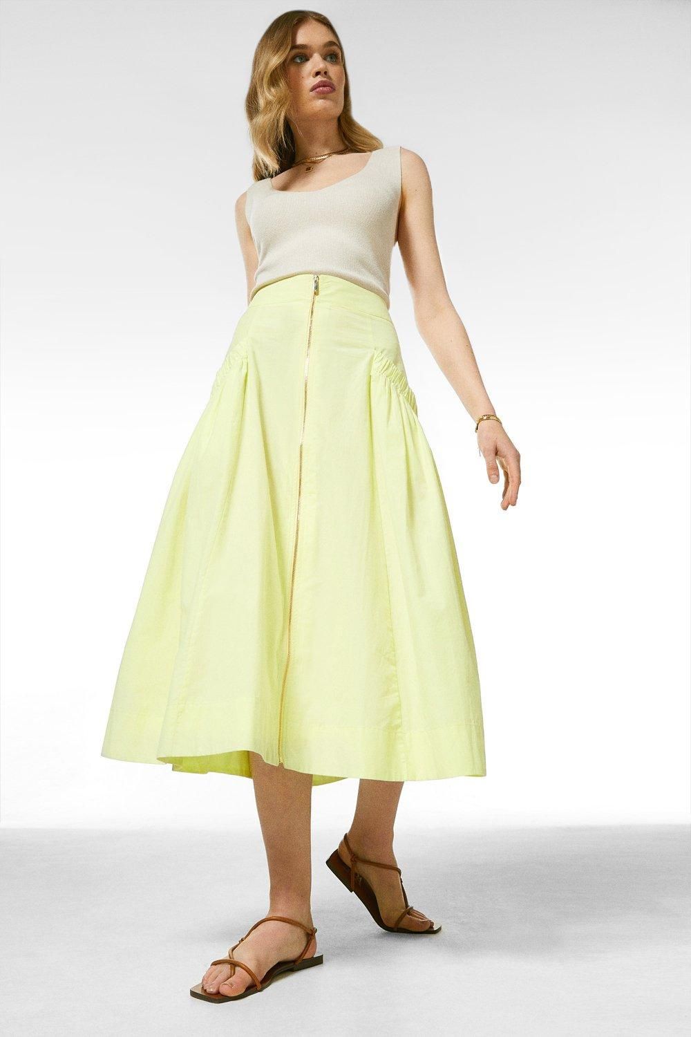 Cotton Poplin Midi Skirt With Pockets | Karen Millen UK & IE