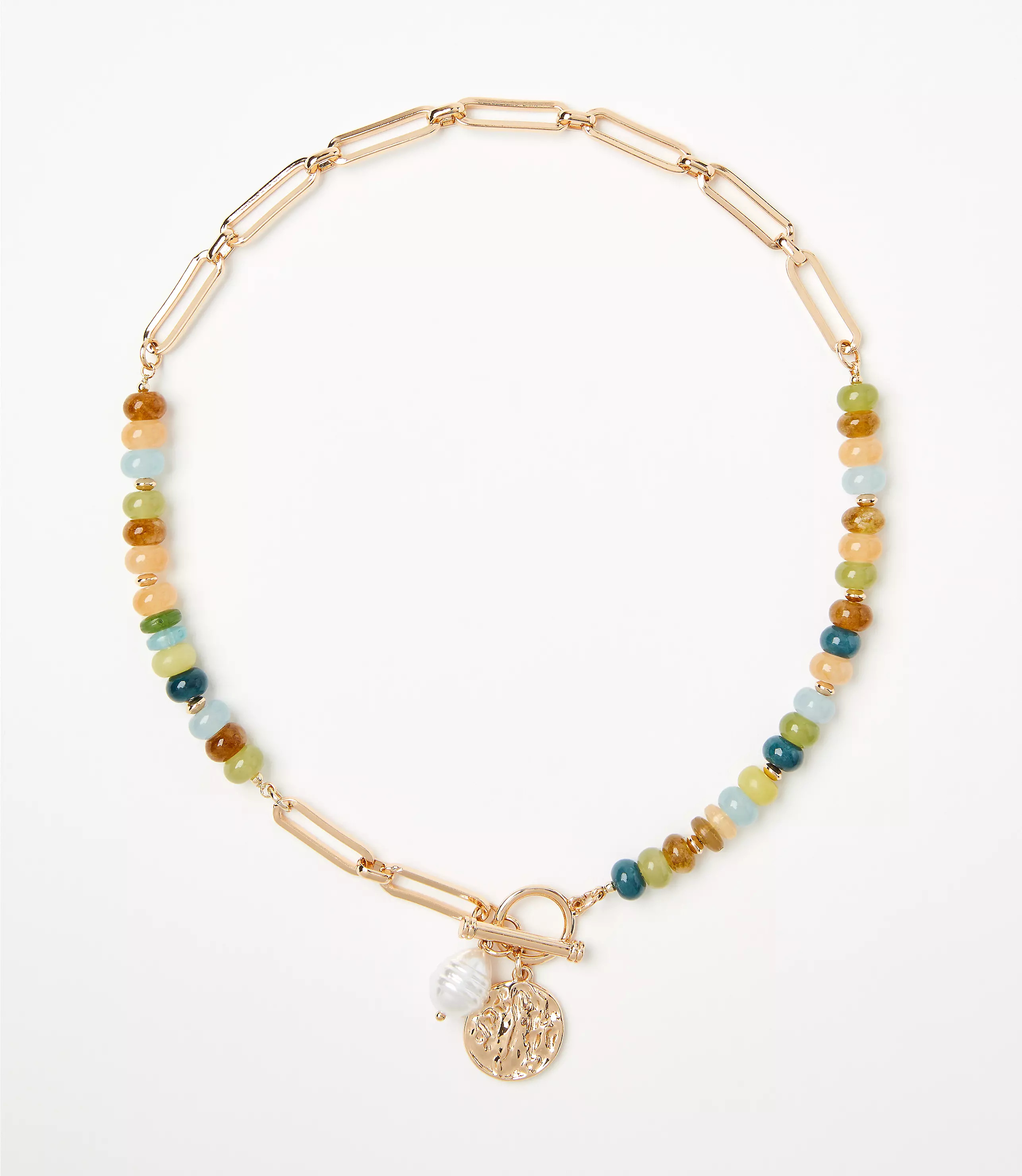Pearlized Coin Beaded Toggle Necklace | LOFT