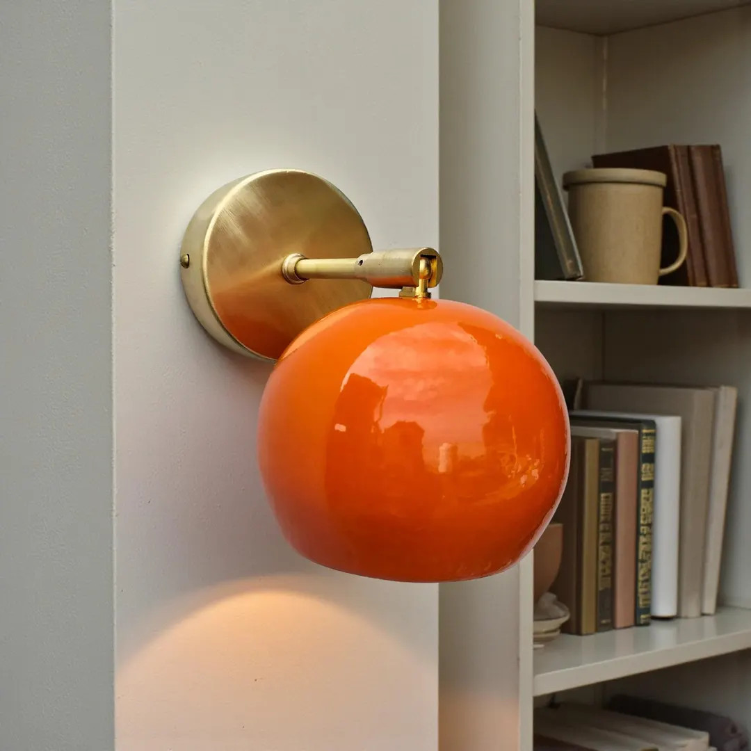 Mid-century Modern Orange Globe Wall Sconce | Adjustable Brass Accent Light | E12/E14 Holder - Et... | Etsy (US)