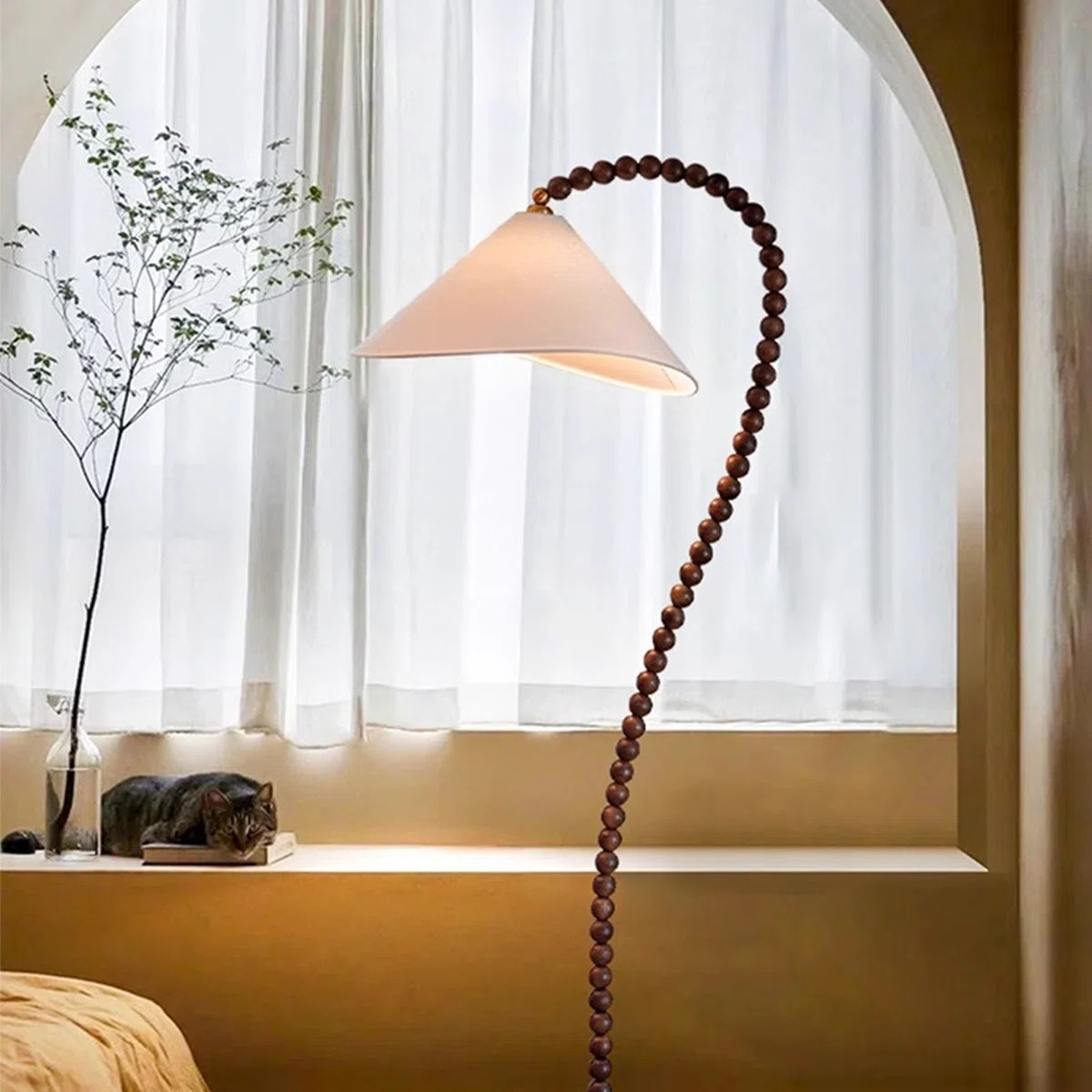 White + Nut-brown Fabric + Solid Wood Free form Floor Lamps | Wayfair North America