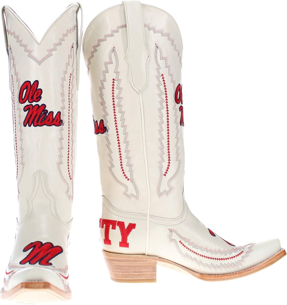 Vaccari Women's Naomi Genuine Leather NCAA League Embroidery Snip Toe Cowgirl Boots | Amazon (US)