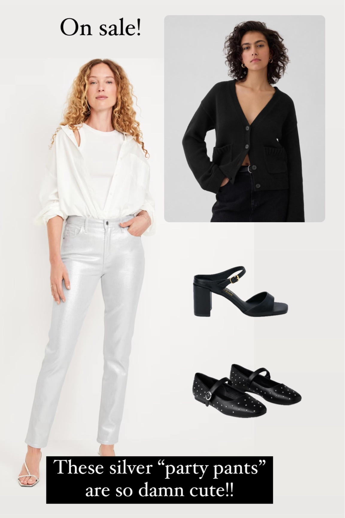 Holiday party outfit 
Christmas outfit 
New years outfit 
Silver pants 
Black sweater 

#LTKSeasonal #LTKOver40 #LTKHoliday