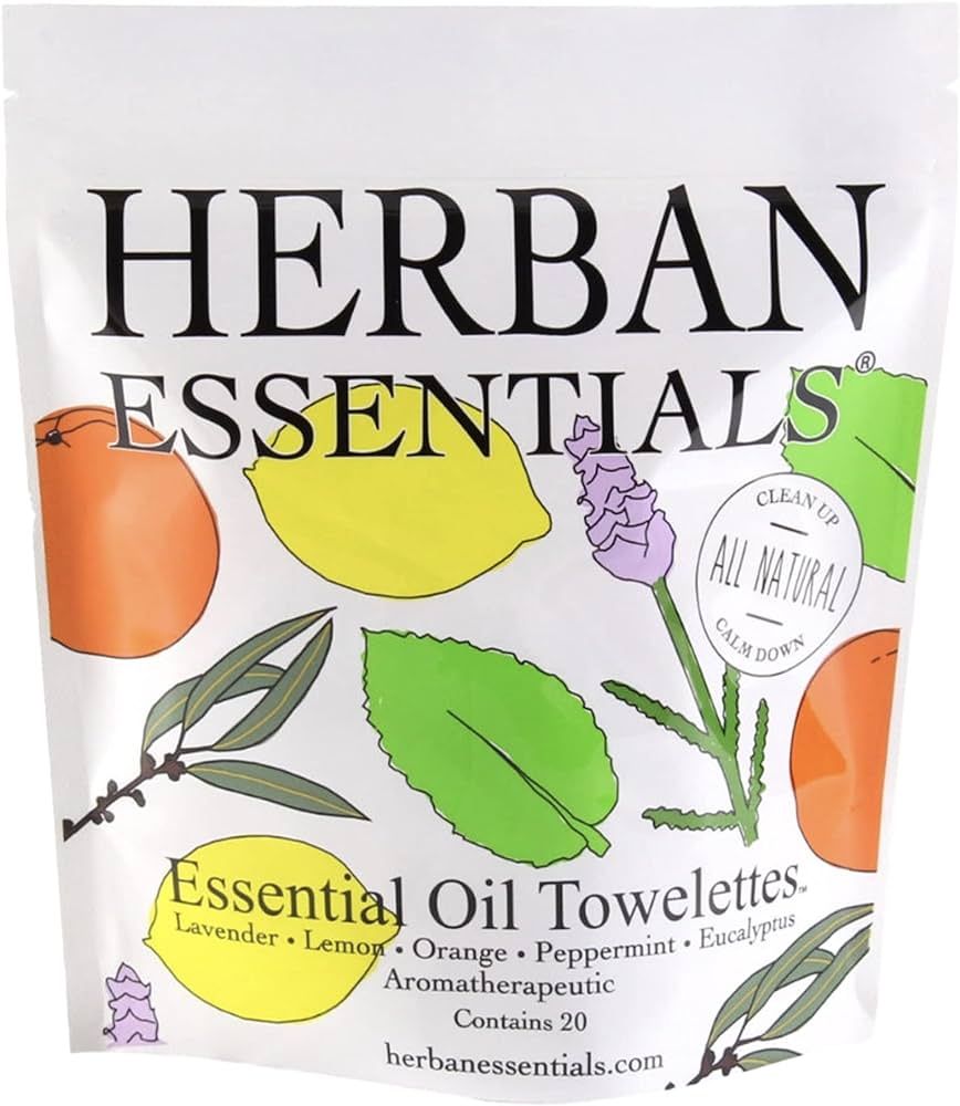 Herban Essentials Travel Body Wipes - Essential Oil Wipes for Hands, Travel Face Wipes - Natural ... | Amazon (US)