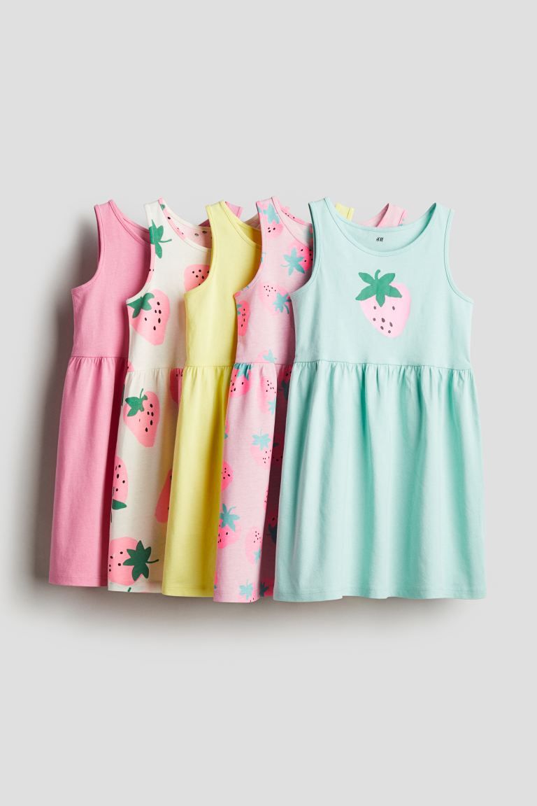 5-pack Cotton Jersey Dresses - Round Neck - Sleeveless - Pink/strawberries - Kids | H&M US | H&M (US + CA)