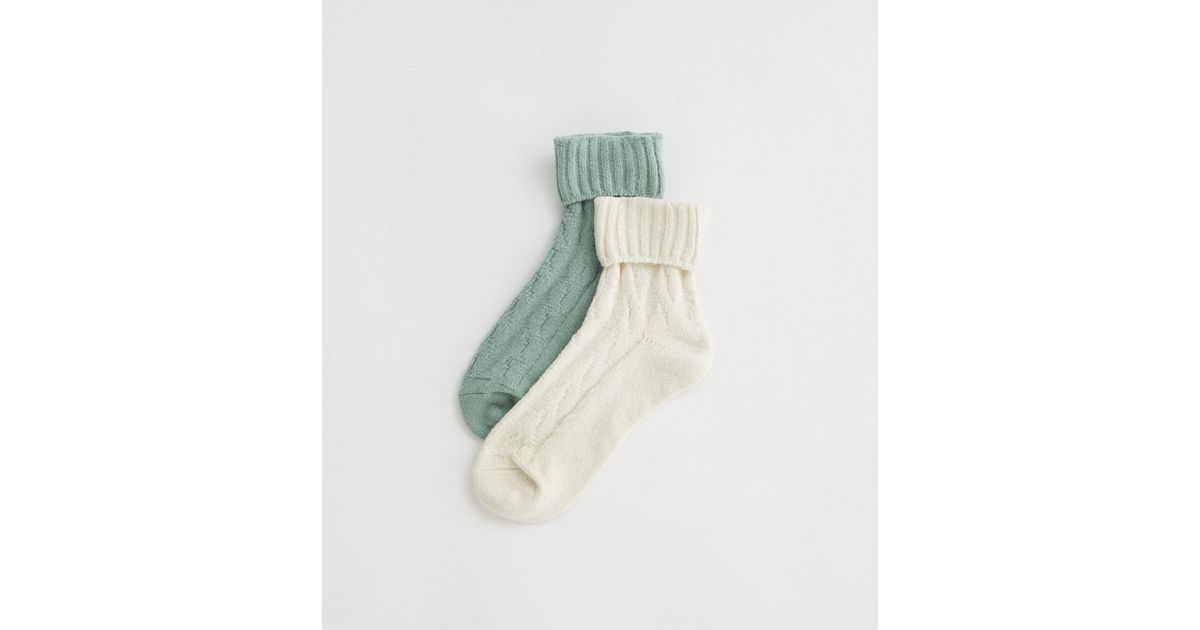 2 Pack Green and Cream Cable Crop Lounge Socks
						
						Add to Saved Items
						Remove from ... | New Look (UK)