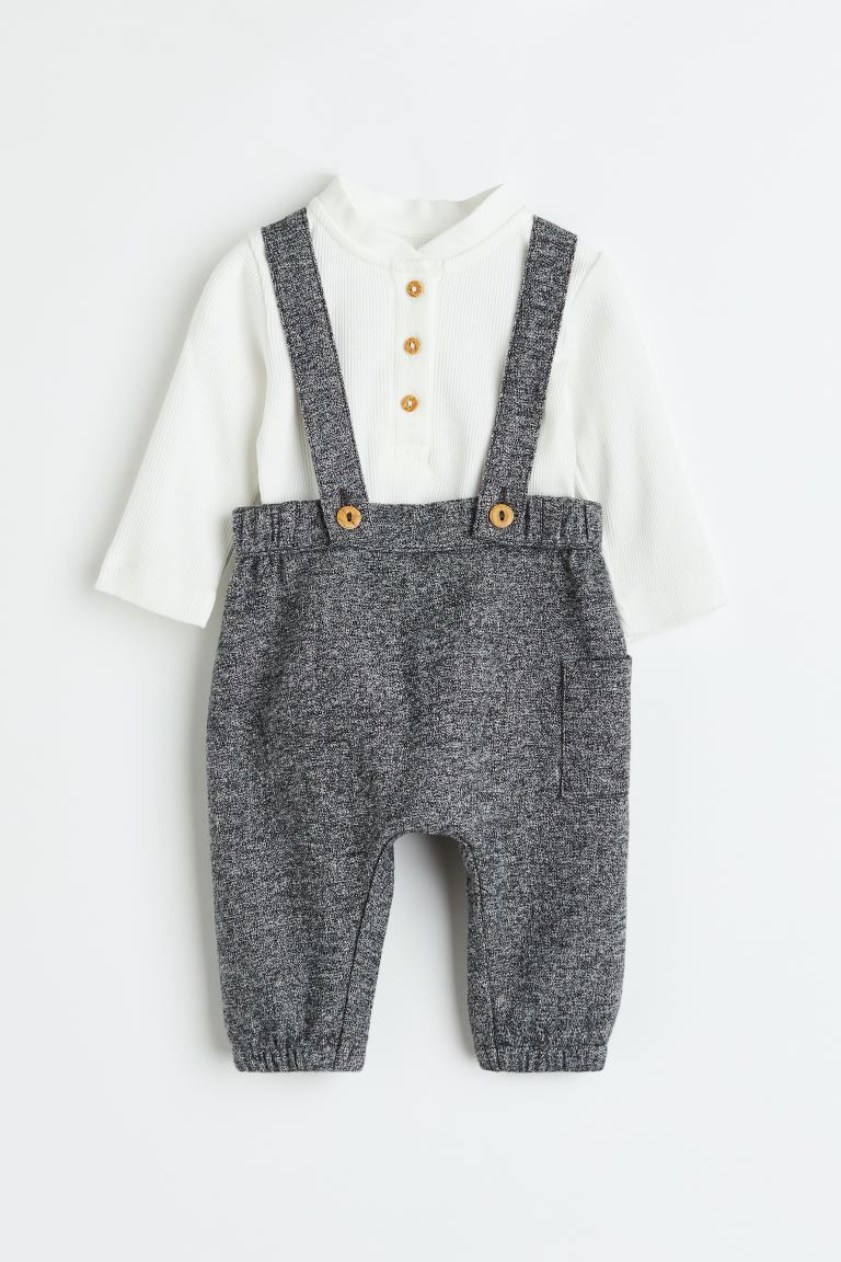 2-piece Cotton Set - Dark gray melange/white - Kids | H&M US | H&M (US)