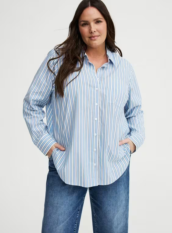 Relaxed Cotton Button-Up Shirt in Multi | Torrid (US & Canada)