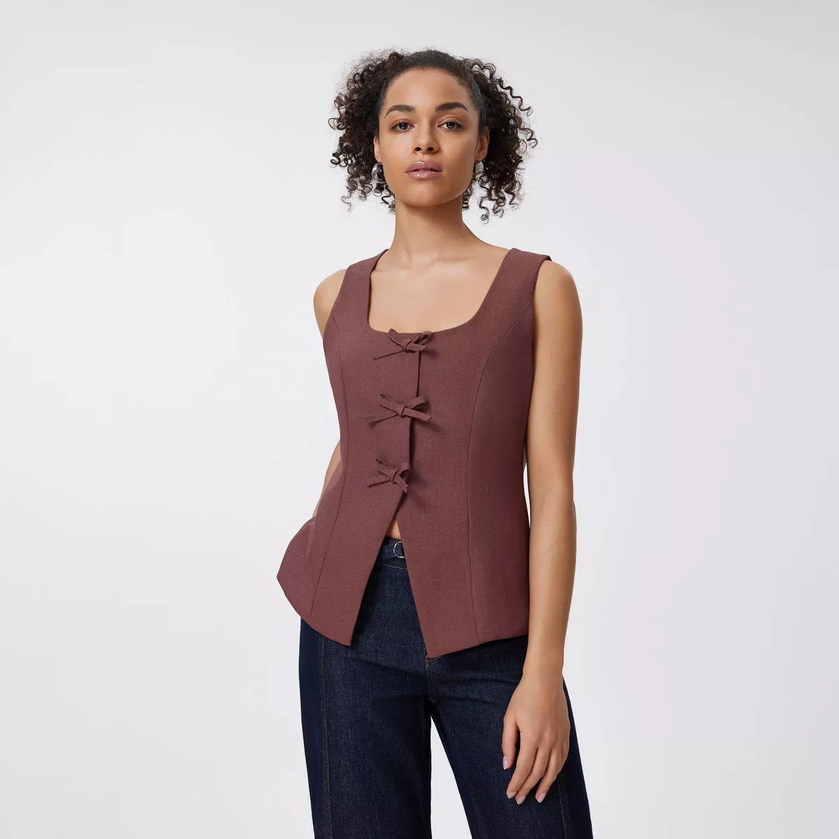 Women's Square Neck Sleeveless Front Bow Tie Closure Vest Top - A New Day™ | Target