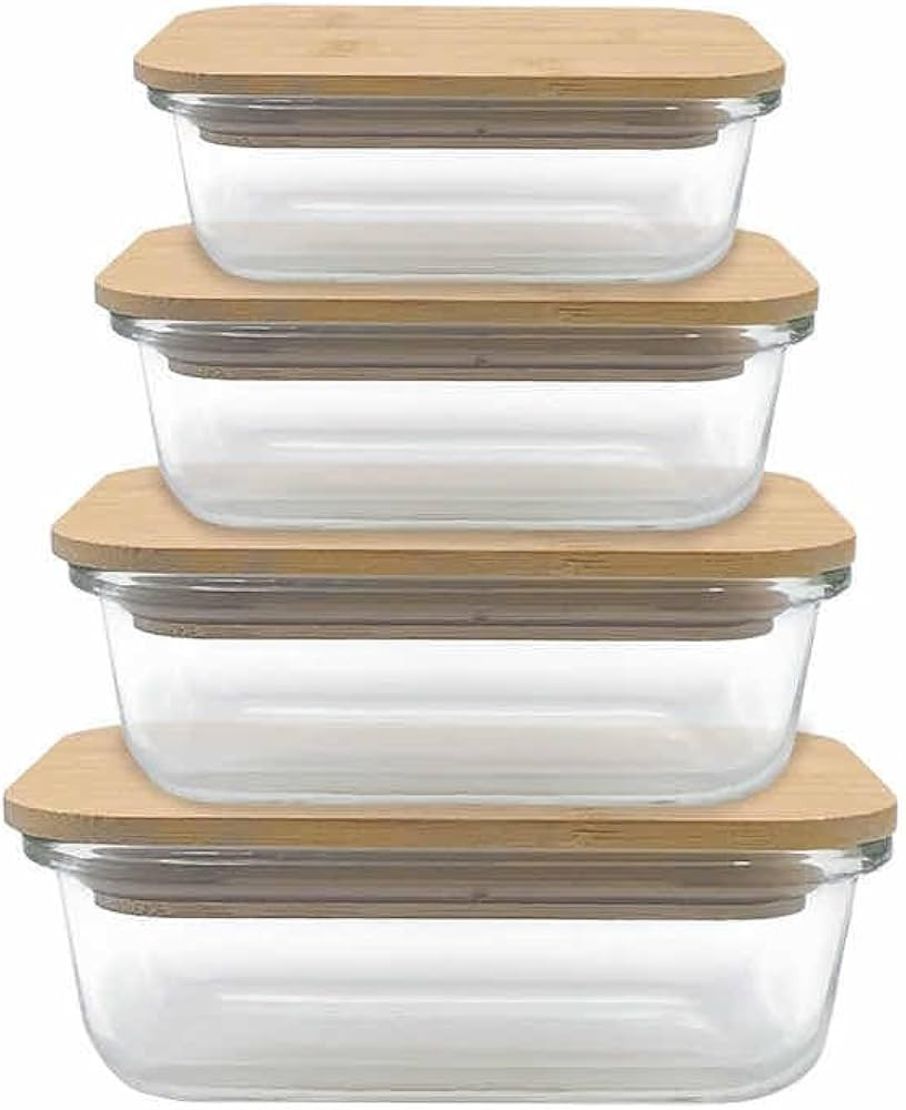 4 Pack Glass Food Storage Containers with Eco-Friendly Airtight Bamboo Lids and Silicone Rings - ... | Amazon (US)