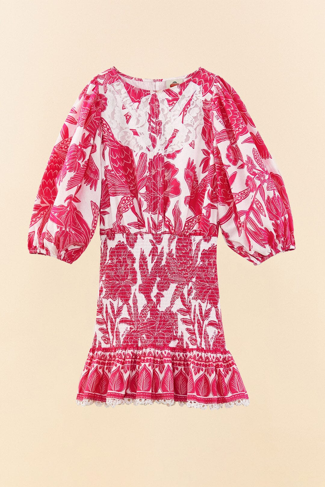 Pink Tropical Woodcut Mini Dress | FarmRio (US)