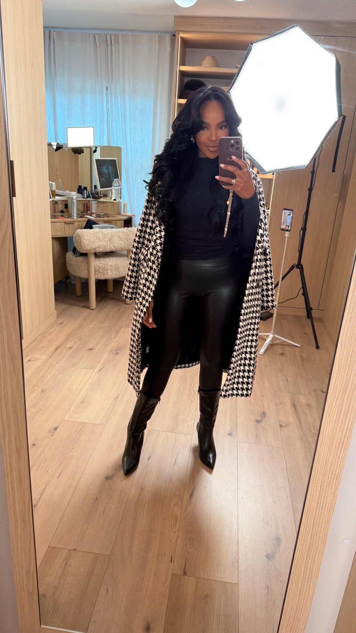 ✨ Polished Layers with a Chic Edge
A sleek black base layered with a statement houndstooth coat creates that timeless, city-ready look that always feels elevated. The mix of textures keeps this outfit classic yet modern — perfect for when you want to look put together with minimal effort.

Perfect for dinner dates, city outings, casual meetings, and elevated everyday wear.

📏 Sizing: Coat (Small) • Top (Small) • Pants (Small) • Boots (TTS)  
Measurements: 5’4” · 138 lbs · 34D · 27” waist · 40” hips

This is one of those outfits that works season after season and never goes out of style.

Save this post for a go-to elevated black outfit, classic layering look, houndstooth coat outfit, chic everyday style, polished casual fashion inspiration.

Follow me on Instagram and YouTube @kirasfashionfinds

#LTKootd #LTKgrwm