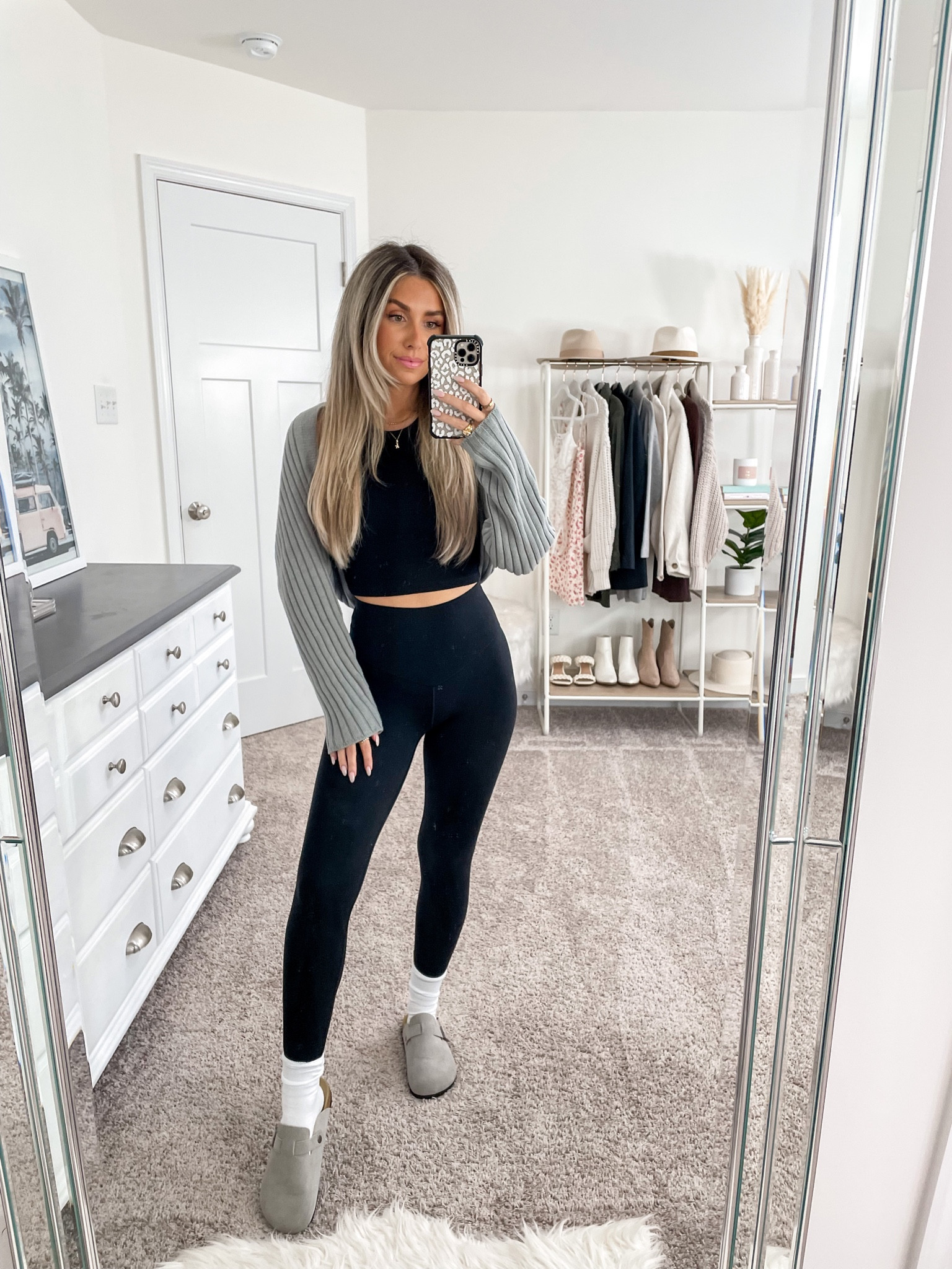 + target shrug: xs
+ H&M tank top: xs
+ amazon leggings: xs 25 inch 
+ amazon clogs: size 6

#LTKSeasonal #LTKfindsunder100 #LTKfindsunder50