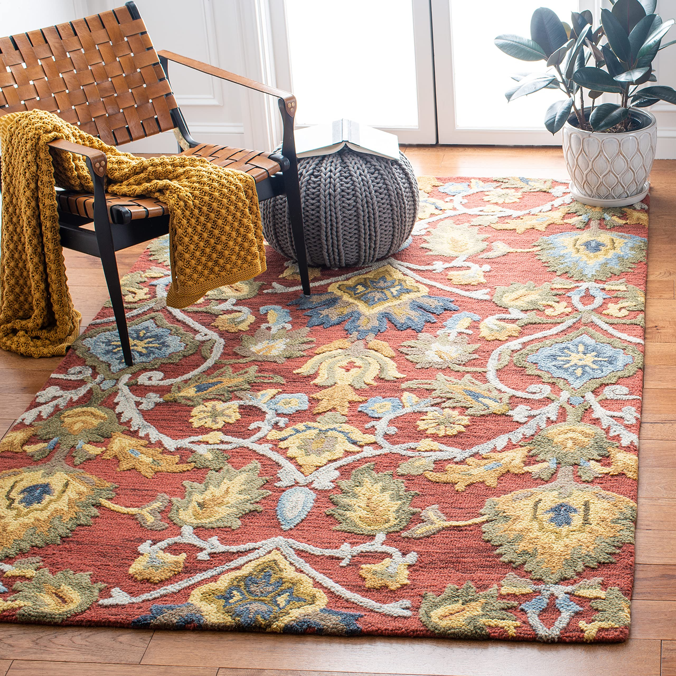 SAFAVIEH Blossom Collection Area Rug - 6' x 9', Red & Multi, Handmade French Country Floral Wool,... | Amazon (US)
