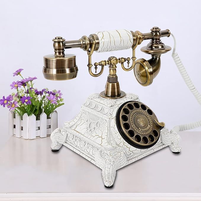 Vintage Rotary Phone,Resin Ring-Tones Old Fashioned Dial Telephone Resin White Vintage Landline P... | Amazon (US)