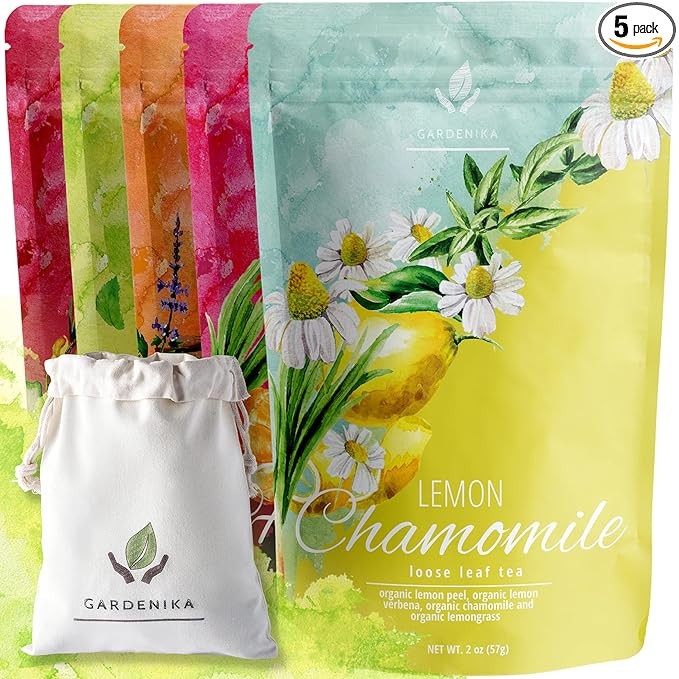 Gardenika Loose Leaf Herbal Tea Sampler - Organic Caffeine Free Set - Rooibos, Spearmint, Chamomi... | Amazon (US)