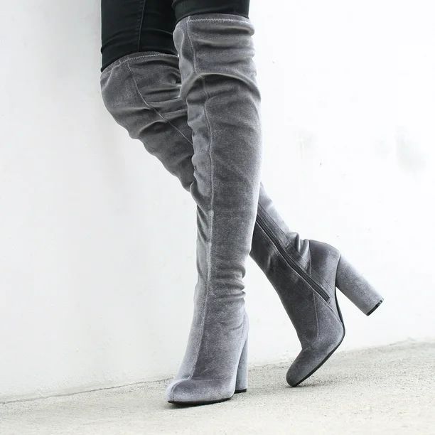 Fahrenheit Over Knee Women's High Heel Boots in Gray - Walmart.com | Walmart (US)