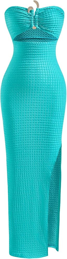 Women's Summer Cut Out Maxi Tube Top Dress Strapless High Split Bodycon Beach Vacation Dresses | Amazon (US)